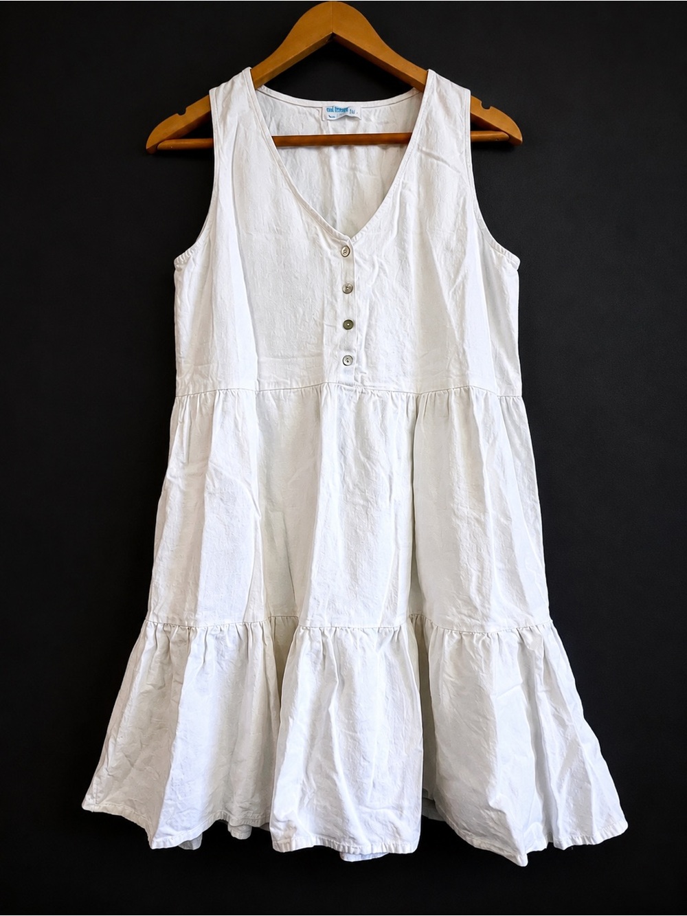 4Our Dreamers White Linen Blend Tiered Babydoll Dress Women’s M Boho Cottage lux
